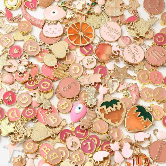 Alloy Enamel Pendants Mixed Shape Mixed Metal Color Pink 8~40x4.5~30.5x1~5mm Hole:0.8~3mm