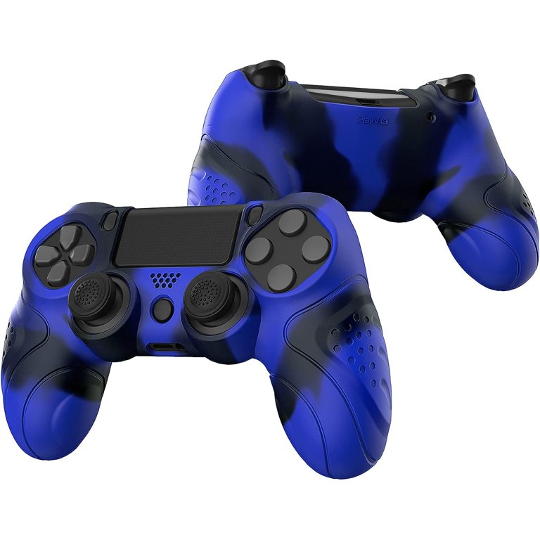 PlayVital Guardian Edition Blue & Black Ergonomic Soft Anti-Slip Controller  Silicone Case Cover for ps4, Rubber Protector Skin with Joystick Caps for  ps4 Slim/Pro Controller 