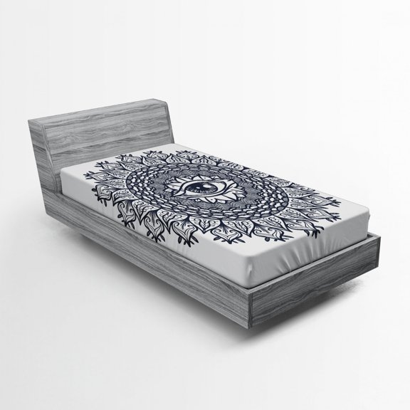 Ambesonne White Fitted Sheet, Vintage Tribal Mandala, Twin Size, Grey