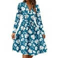thumbnail image 2 of WTOBBY Women's Fashion Casual V-Neck Long Sleeve Waist Floral Print Midi Dress Feminine Floral Pattern with Accentuated Waist for Spring Versatile Length for Work and Play,Blue L, 2 of 5