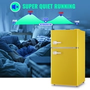 Tacool 3.5 Cu.ft Retro Mini Fridge with Freezer, 2 Door Small Refrigerator with 7 Adjustable Thermostat for Home, Yellow