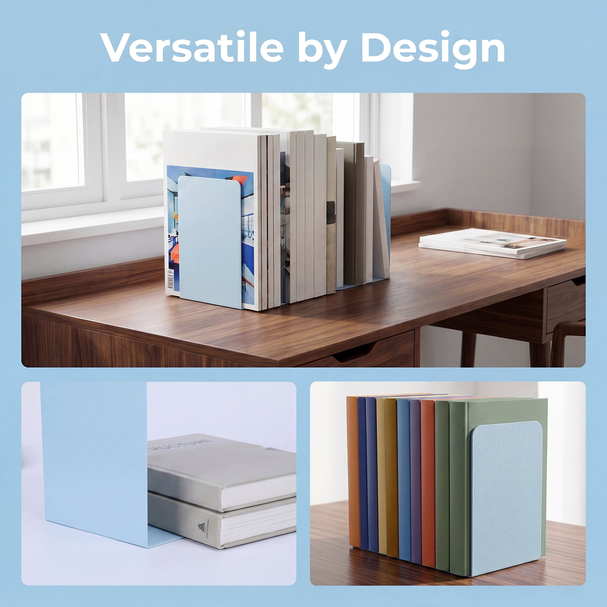 Unique Bargains Expandable L-Shaped Bookends with Compartments Home 2 Pcs Qingshan Blue 5.2"L x 4.1"W x 7.7"H