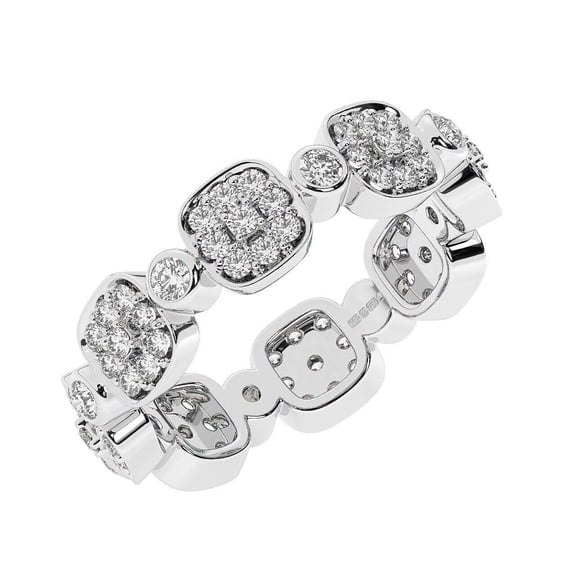 Sqaure Shape Women's Wedding Ring, Pave Set Full Eternity Anniversary Ring, 2.2 Ct Round Cut Simulated Diamond, 14K White Gold Plated, Promise Proposal Engagement Ring For Her Special Occasion