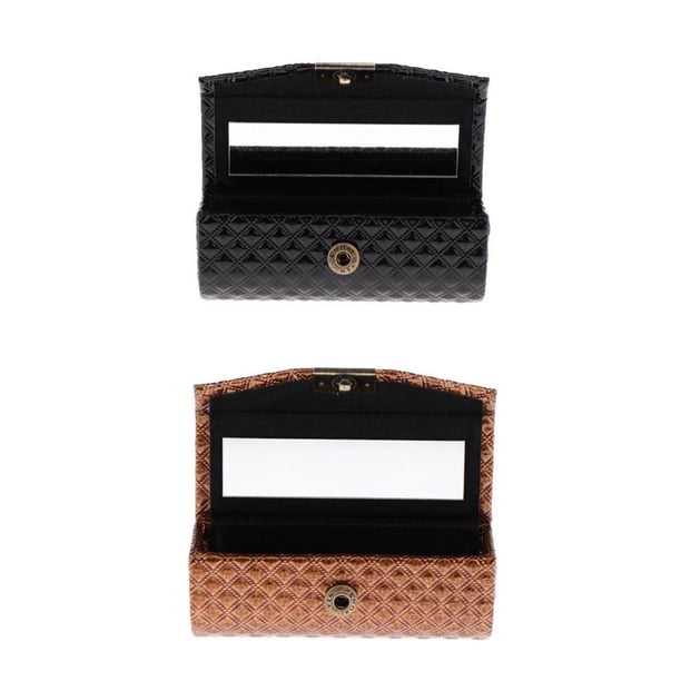 Lipstick Case with Mirror,PU Leather Lipstick Case Holder for Purse,Lipstick Box Holder,Lipstick Storage Case Box Black and Brown Sunnimix Estuche de pintalabios con espejo