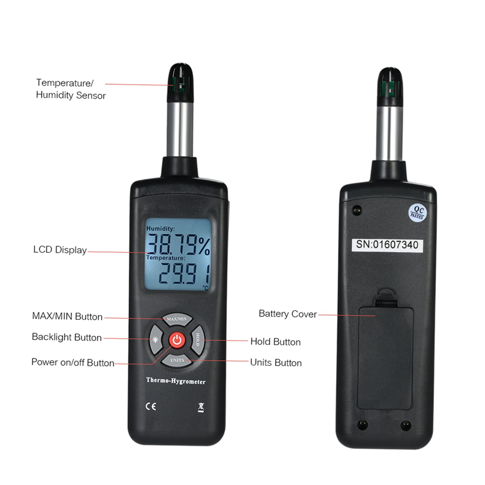Digital LCD Thermo-Hygrometer Thermometer Hygrometer Temperature & Humidity Meter Psychrometer Wet Bulb Dew Point Temperature Detector