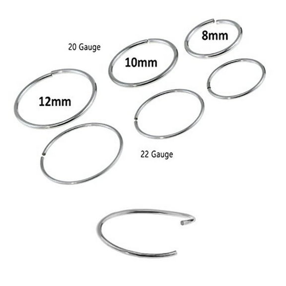 Surgical Steel Nose Hoop Ring 22  20 Gauge - Silver or Gold - 6 Pack