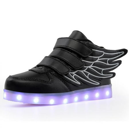 

HRSR LED Light Up Hi-Top Shoes with Wing USB Rechargeable Flashing Sneakers for Toddlers Kids Boys Girls(Black 29)