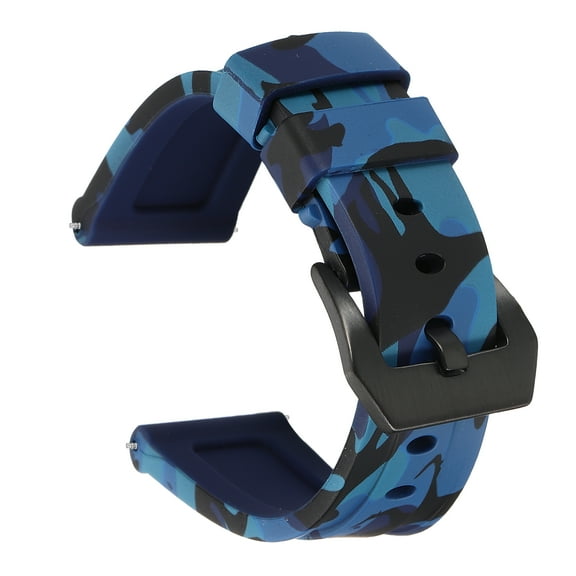 Uxcell Silicone Watch Bands 22mm Width Waterproof Quick Release Rubber Watch Bands with Black Buckle for Men Women, Camo Dark Blue