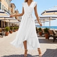 thumbnail image 2 of DHFJKG Sleeveless Maxi Dresses For Women Summer Dress Ruffle V Neck Holiday Tie Waist Flowy Irregular Hem Sundress Soft Dresses, 2 of 5