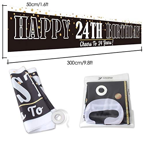 LINGPAR - Letrero grande de 9.8 x 1.6 pies para feliz cumpleaños 24 - Decoración de Cheers LINGPAR LINGPAR