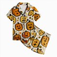 thumbnail image 4 of KPOPLK Halloween Kids Pajama Sets Girls Satin Silk Short Sleeve Tops and Shorts 2-Piece Snug-Fit Holiday Pajamas Soft Sleepwear Outfits,Size 10-11 Years, 4 of 5