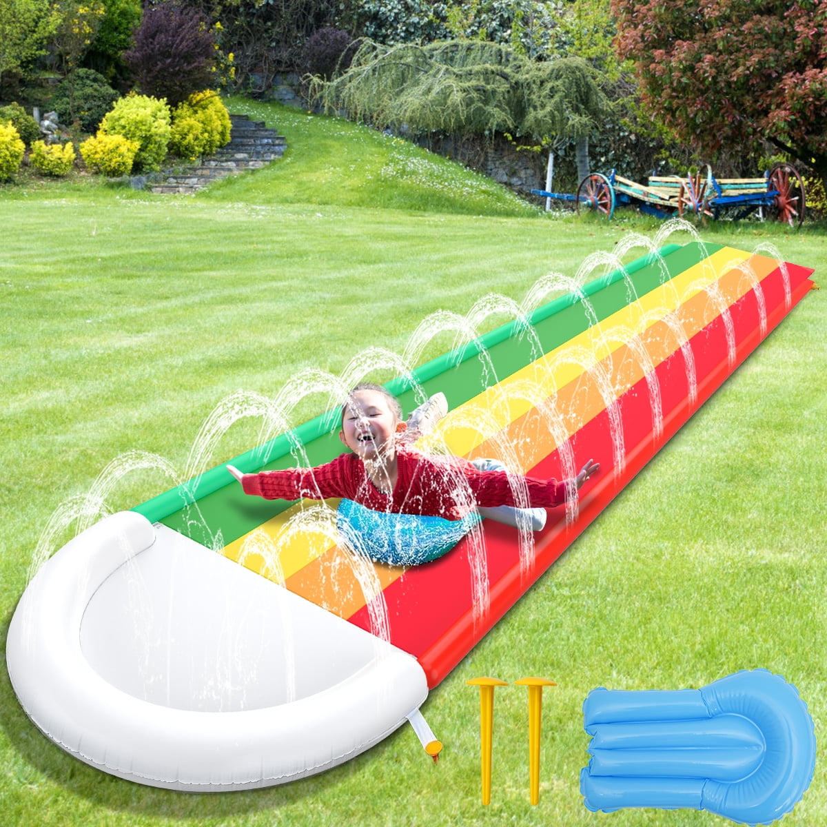 Water slide Rainbow Slip-N-Slide Wave Rider with 3 Inflatable slide Boogie Board 