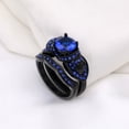 thumbnail image 5 of Skull Matching Rings Black Plated Couple Rings 1CT Blue CZ Wedding Ring Sets for Him and Her, 5 of 7