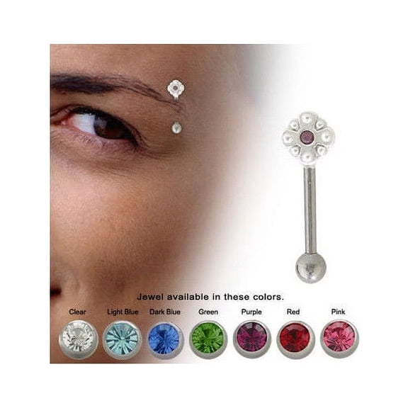 Flower Design Eyebrow Ring with CZ Gems