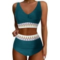 thumbnail image 1 of Wyzesi Women'S High Waisted Bikini Sets Two Piece High Cut Bathing Suits Athletic Color Block Swimsuits Geometric Patterns Swimwears Dark Green S, 1 of 6