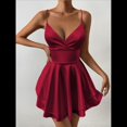 thumbnail image 4 of Vestido de Satén con Tirantes Finos para Mujer, Sin Mangas, Escote Bajo, Sin Espalda, Mono Corto de Fiesta. Vino Tinto XS, 4 of 10