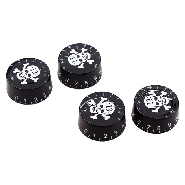 4 Pcs/ Ensemble Boutons de Commande de Ton Volume pour Guitare Skull Motif Boutons Rotatifs pour Pièces de Guitare Électrique LP Remplacement (Motif Noir/blanc)