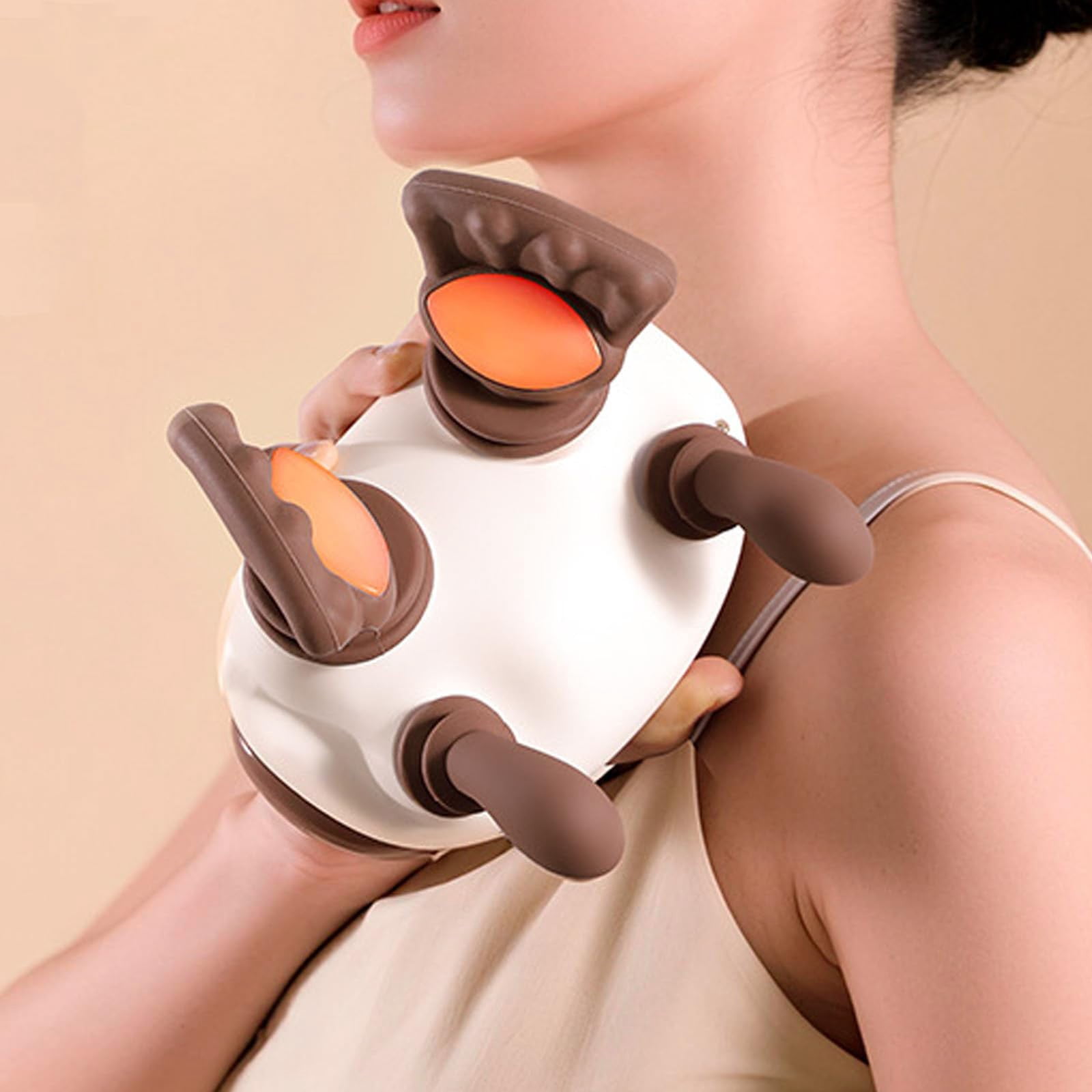 4D Neck and Shoulder Massager, Heat Wireless Deep Tissue Kneading Massage Pillow, Simulating Human Hands Dual Heat Settings, Ergonomic Palm Curve, Protable Design for Home Office Travel
