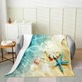 thumbnail image 2 of Ocean Throw Blanket All Season,Teal Beach Coastal Nature Theme Pattern Fleece Blanket 40x50 for Boys Girls,Hawaiian Sea Wave Animals Starfish Flannel Blanket Living Room Decor, 2 of 5
