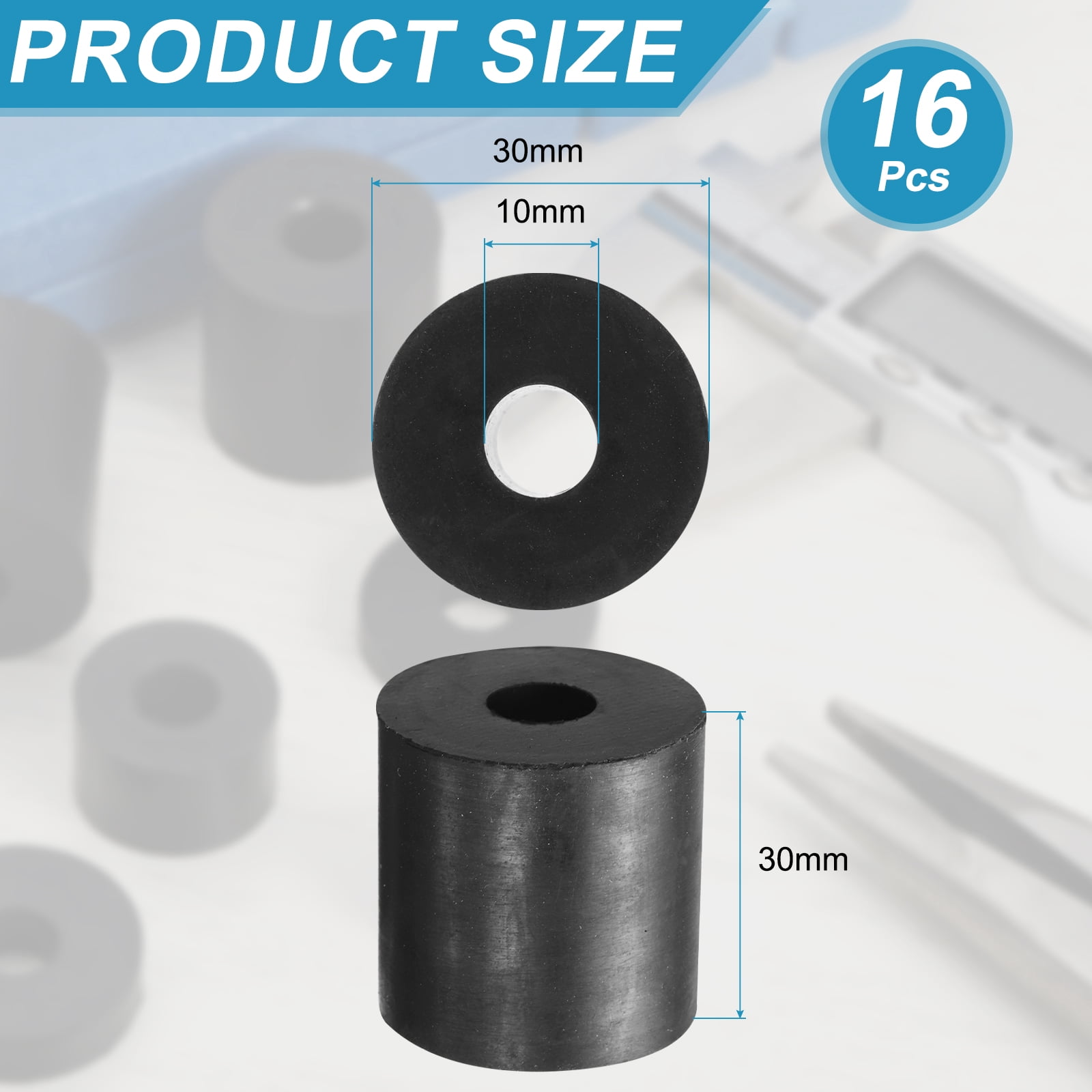 16pcs Rubber Spacers 30mm OD x 10mm ID x 30mm Height Round Anti Vibration Spacer