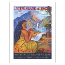 Touring Hawaii - InterIsland Airways - Hawaiian Hula Girl - Oahu Maui Kauai - Vintage Airline Travel Poster by Rick Sharp - Bamboo Fine Art 290gsm Paper (Unframed) 12x16in