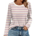 thumbnail image 2 of Resicozy Womens Striped Long Sleeve Shirts Fall Spring 2026 Tops Fashion Clothing Ribbed Crewneck Tee Blouses Pink M, 2 of 5
