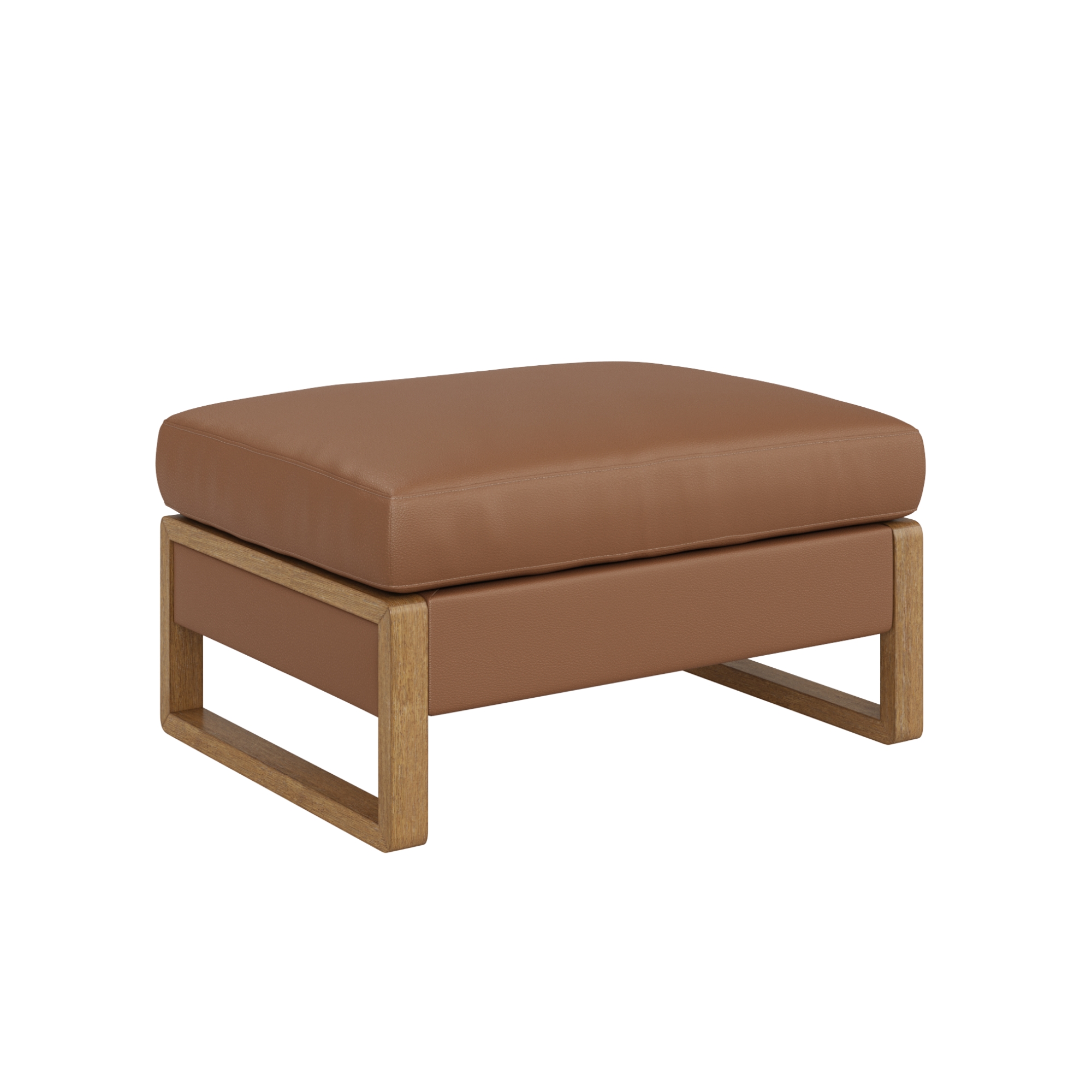 Nathan James Madison Modern Faux Leather Ottoman with Storage, Upholstered Ottoman with Solid Wood Legs, Bisque/White Oak