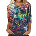 thumbnail image 2 of Teissuly Women's Fashion Printed T-shirt 3/4 Sleeves Blouse Round Neck Casual Tops, 2 of 5