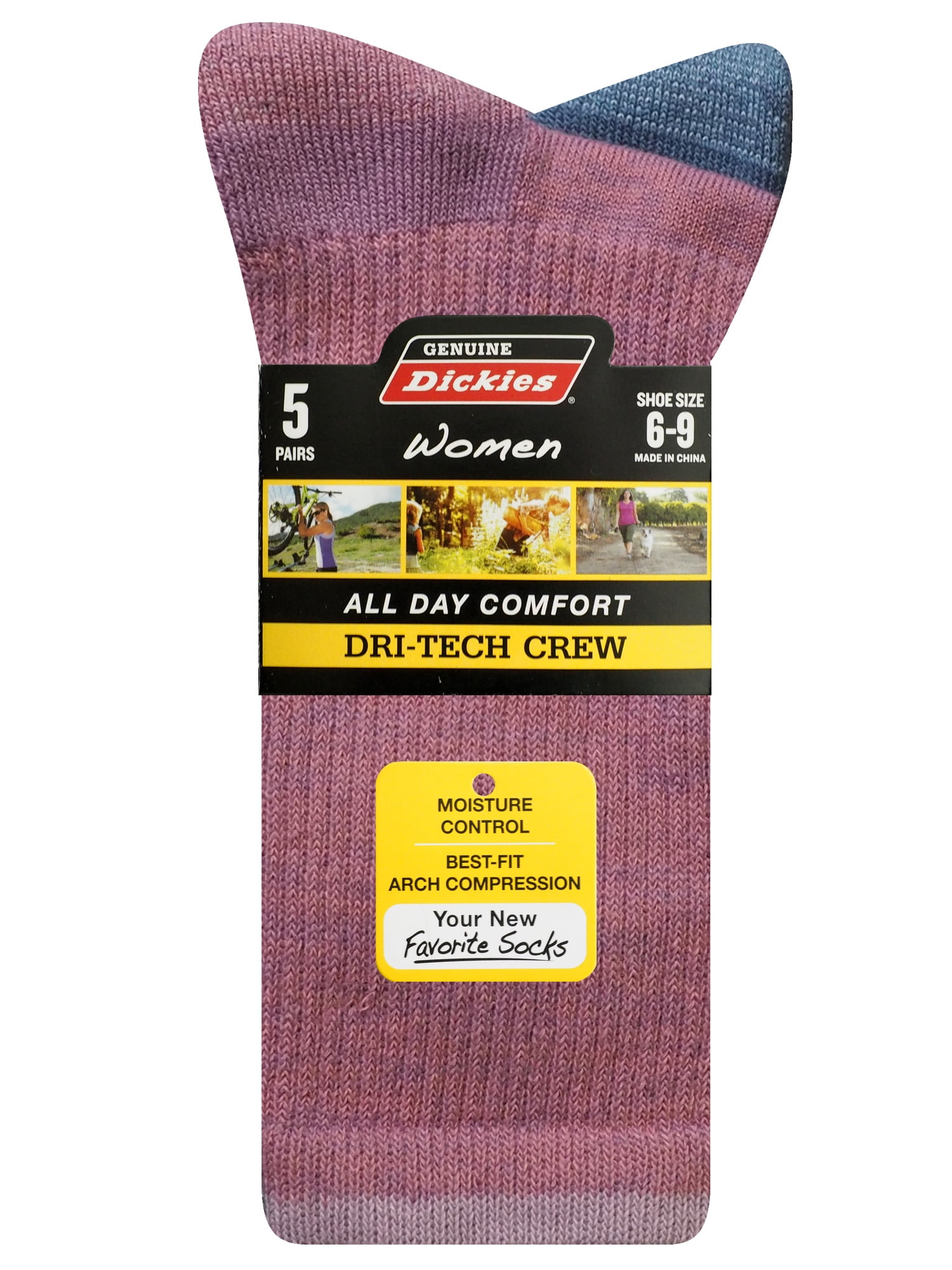 Genuine Dickies Women's Dri-Tech Free Run Crew Socks, 5-Pack