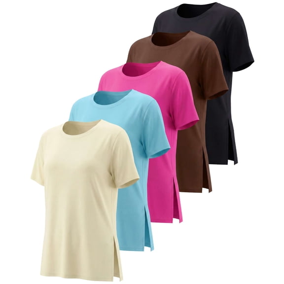 5 Pack Women's Dry Fit Slit Hem Workout Tops T Shirts Athletic Gym Tees