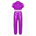 thumbnail image 3 of Aiihoo Kids Modern Jazz Dance Party Sets Girls Short Sleeve Metallic Shiny T-shirt Crop Tops with Pants Outfits Purple 10, 3 of 7