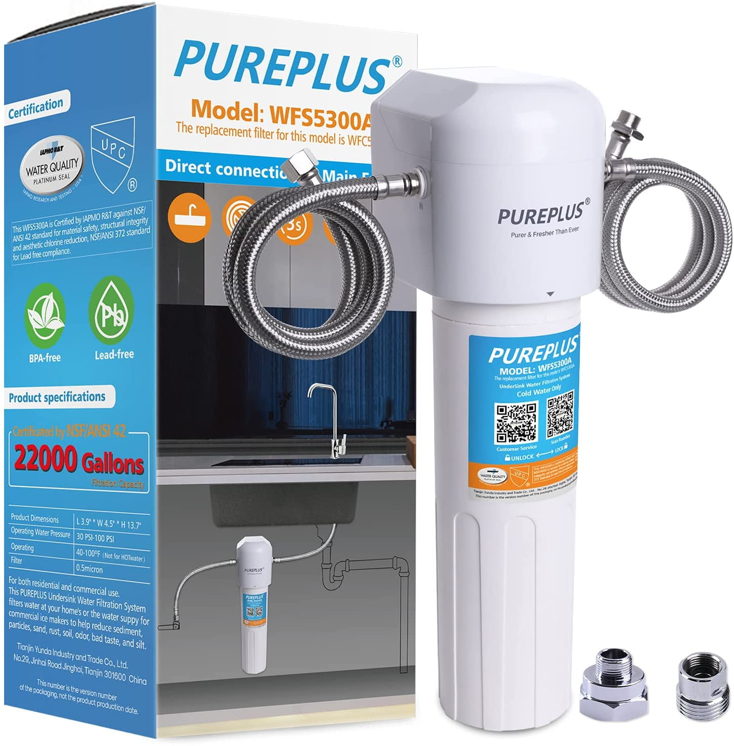 PUREPLUS Under Sink Water Filter, 22000 Gallons, 99.99 Chlorine