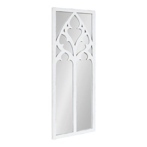 Kate and Laurel Dutchess Farmhouse Wood Framed Windowpane Arched Mirror, 14 x 36, White, Decorative Mirror with Window Inspired Fretwork Overlay for Rustic Home Decor