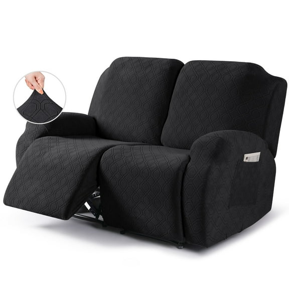 Nvzi -b Couch Cover Stretch Sofa Covers Jacquard Geometry Reclining Chair Cover for Living Room Sofa Easy Fit Washable Furniture Sofa Protector 2 seat (Black)