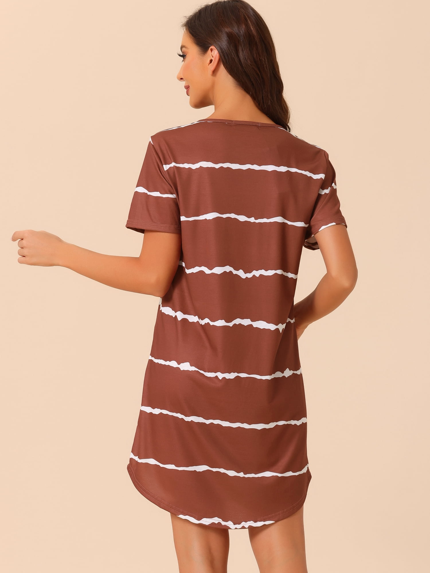 DARING DIVA Women's Round Neck Striped Short Sleeve Sleepshirt Nightgown S Burgundy