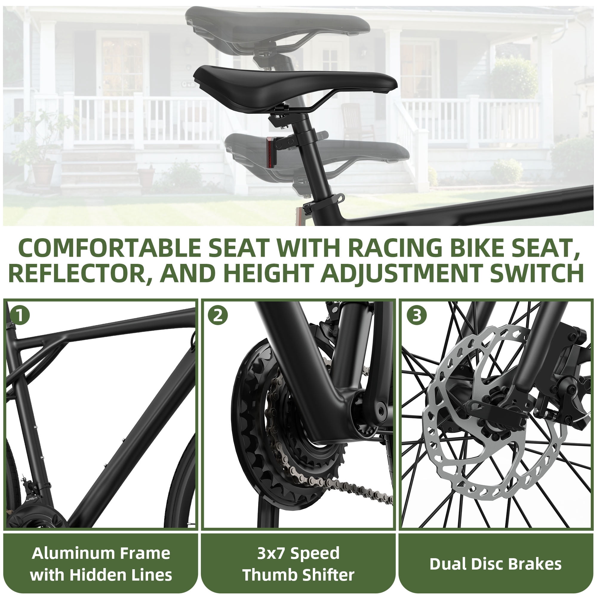 Uforic 700C Road Bike, 21-Speed Commuter Bicycle for Men & Women, 28" Aluminum Frame, Disc Brakes, Black