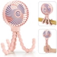 thumbnail image 1 of Mini ventilador portátil personal de mano, ventilador para cochecito de bebé, ventilador para asiento de automóvil, alimentado por USB o con batería, con clip de trípode flexible (rosa), 1 of 5
