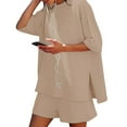 thumbnail image 5 of GILIGEGE Summer Sets Women 2 Piece Outfits Women's 2 Piece Short Sleeved Top and Elastic Waist Shorts Casual Set Matching Summer Lounge Sets Khaki Xl, 5 of 7
