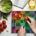 thumbnail image 3 of Vintage Rainbow Cutting Board, Plaid Art Pattern with Abstract Colorful Squares and Paint Smears Design, Decorative Tempered Glass Cutting and Serving Board, Large Size, Multicolor, by Ambesonne, 3 of 5