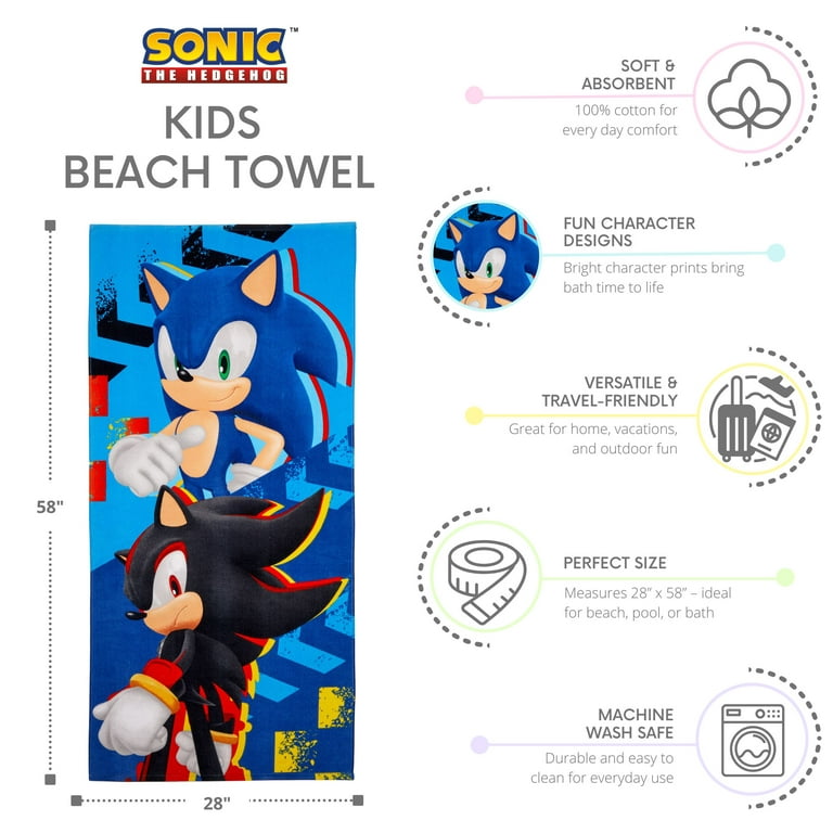 Sega Sonic Kids Beach Towel - Absorbent Cotton - Walmart.com