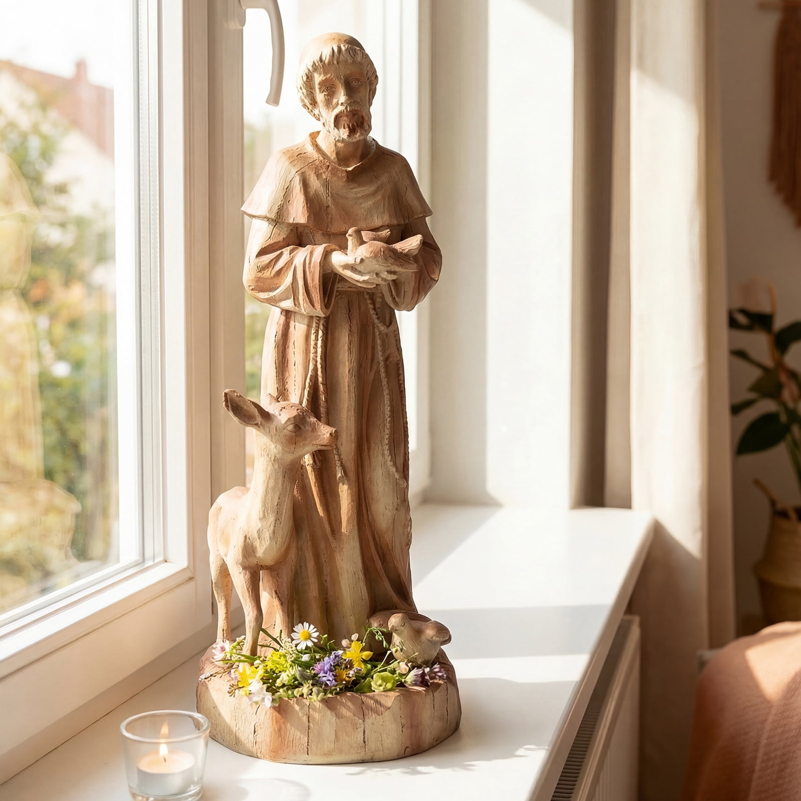 Costway 24.5” St. Francis Statue with Bird Feeder, Animals Sculpture for Garden, Yard, Lawn