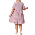 thumbnail image 3 of Agnes Orinda Women's Plus Size Easter Summer Dresses Texture Ruffle Short Sleeve Tiered Hem Crew Neck Midi Casual A Line Dress 2025 1X Pink, 3 of 6