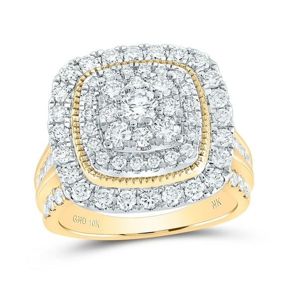 10K Yellow Gold Round Diamond Halo Square Bridal Wedding Engagement Ring 2 Cttw, Womens Size: 5-10
