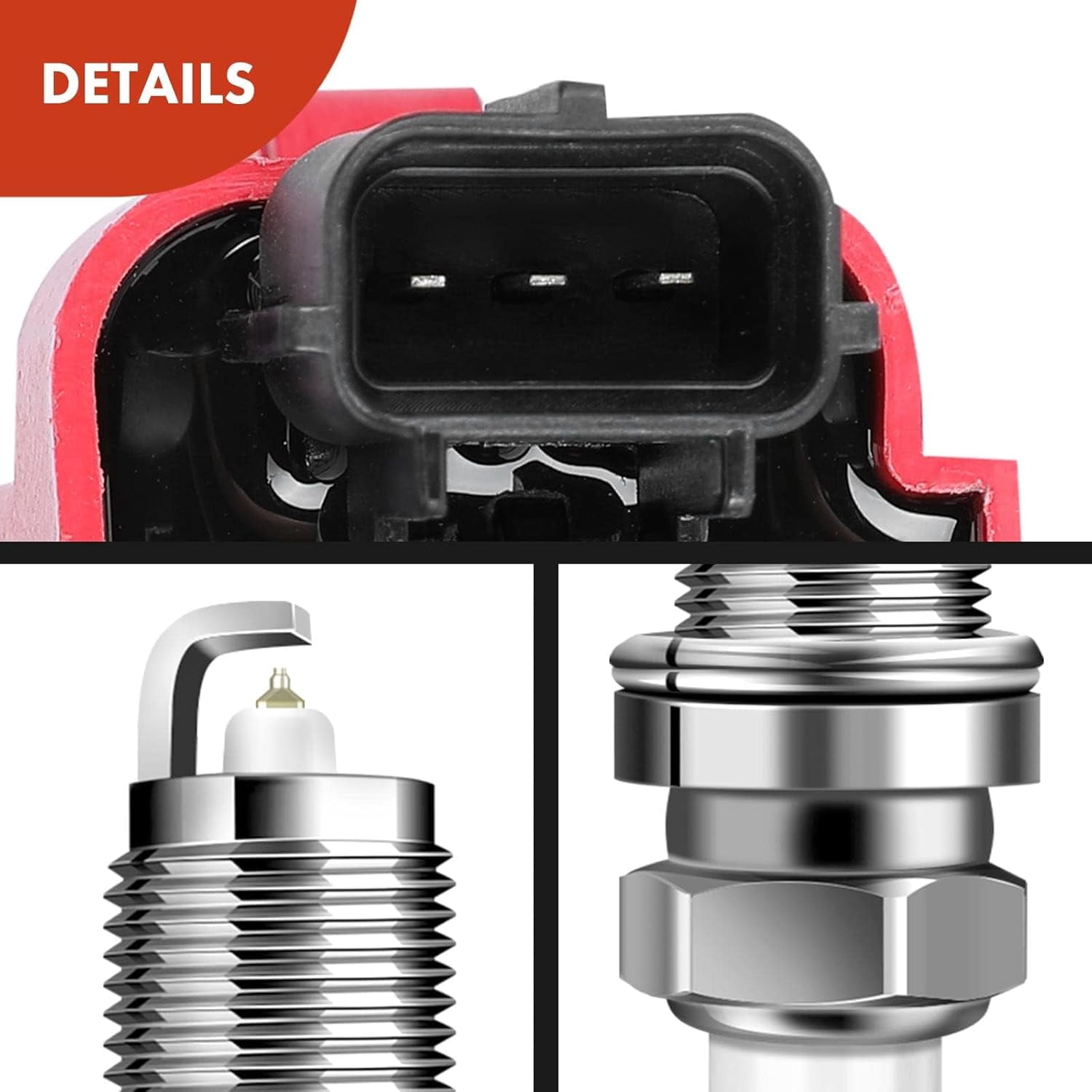 A-Premium 8x (Red) Ignition Coil Pack and 16x Iridium Spark Plugs Compatible with Dodge Ram 1500 2500 3500 Durango Challenger Charger & Jeep Grand Cherokee & Chrysler