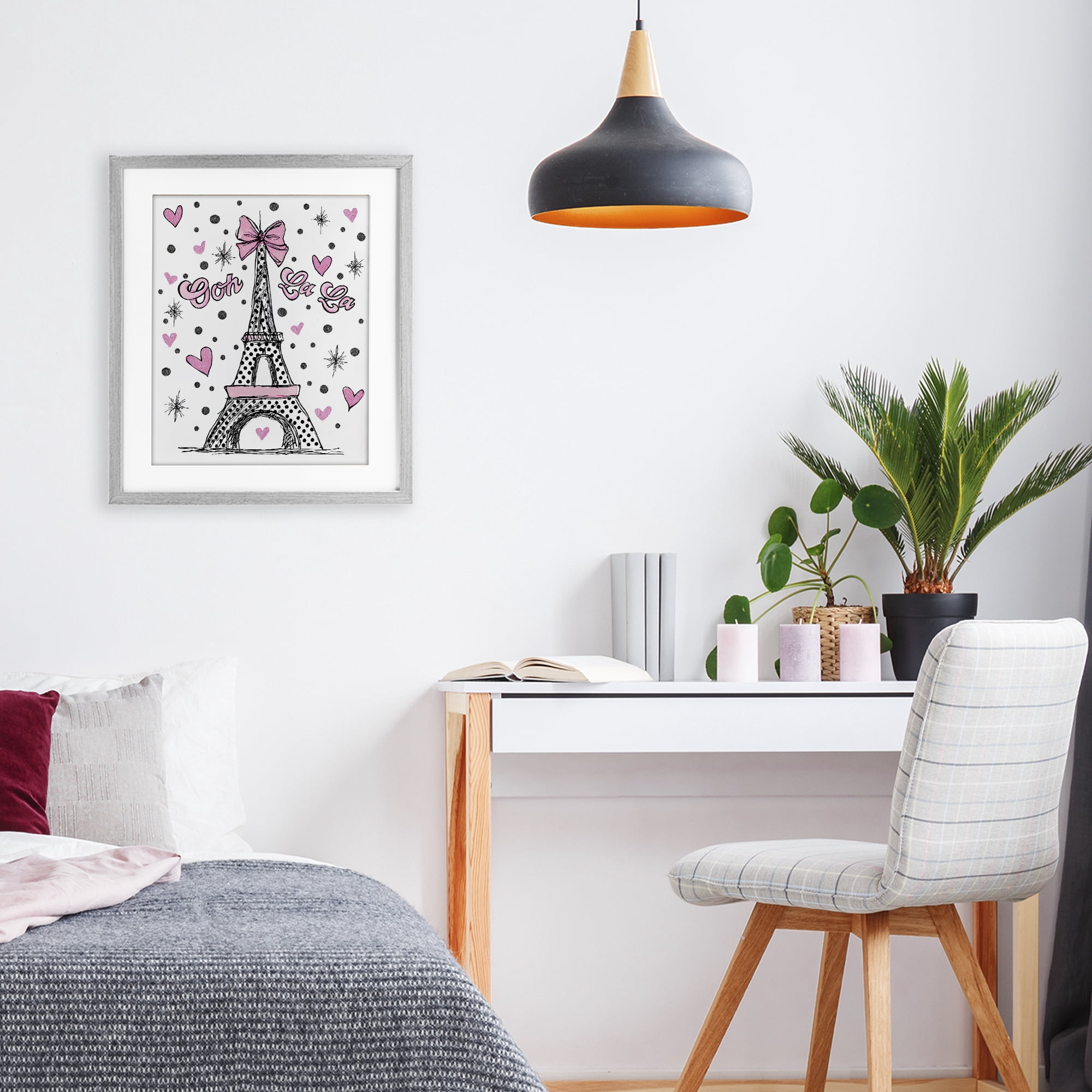 Stupell Industries Ooh La La Polka Dots Eiffel Gray Framed Print Under Glass, design by Jess Stempel