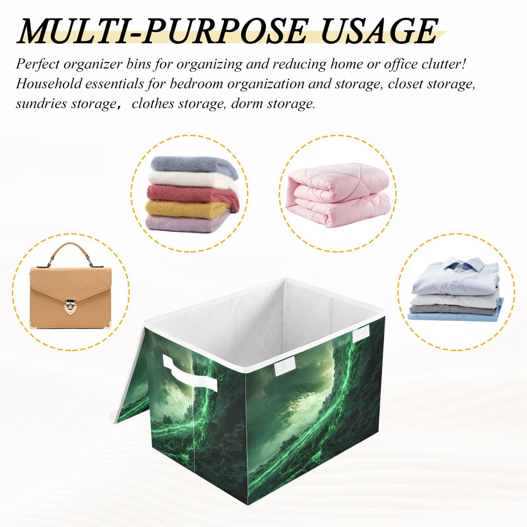 Storage Box With Lid 16.5x12.6x11.8In Foldable Stacked Household Storage Box Green Lava Picture