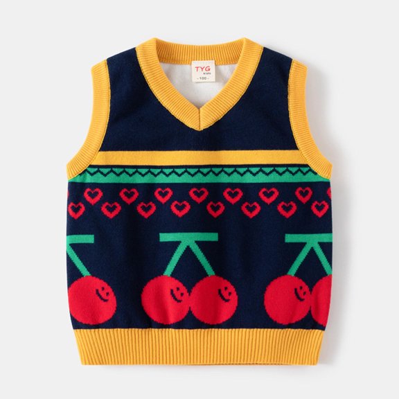 FAIOROI Girls Lightweight Sweater Vest Cable-Knit Cotton Print V Neck Sleeveless Winter Blue Size 1 T for Kids