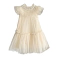 thumbnail image 1 of Rhuody Robes pour Filles Col Rond Tout-Petit Manches Volantées Étoile Lune Robe à Paillettes Danse Fête Volants Robe d'Été Adorable Blanc 3-4 Ans, 1 of 6