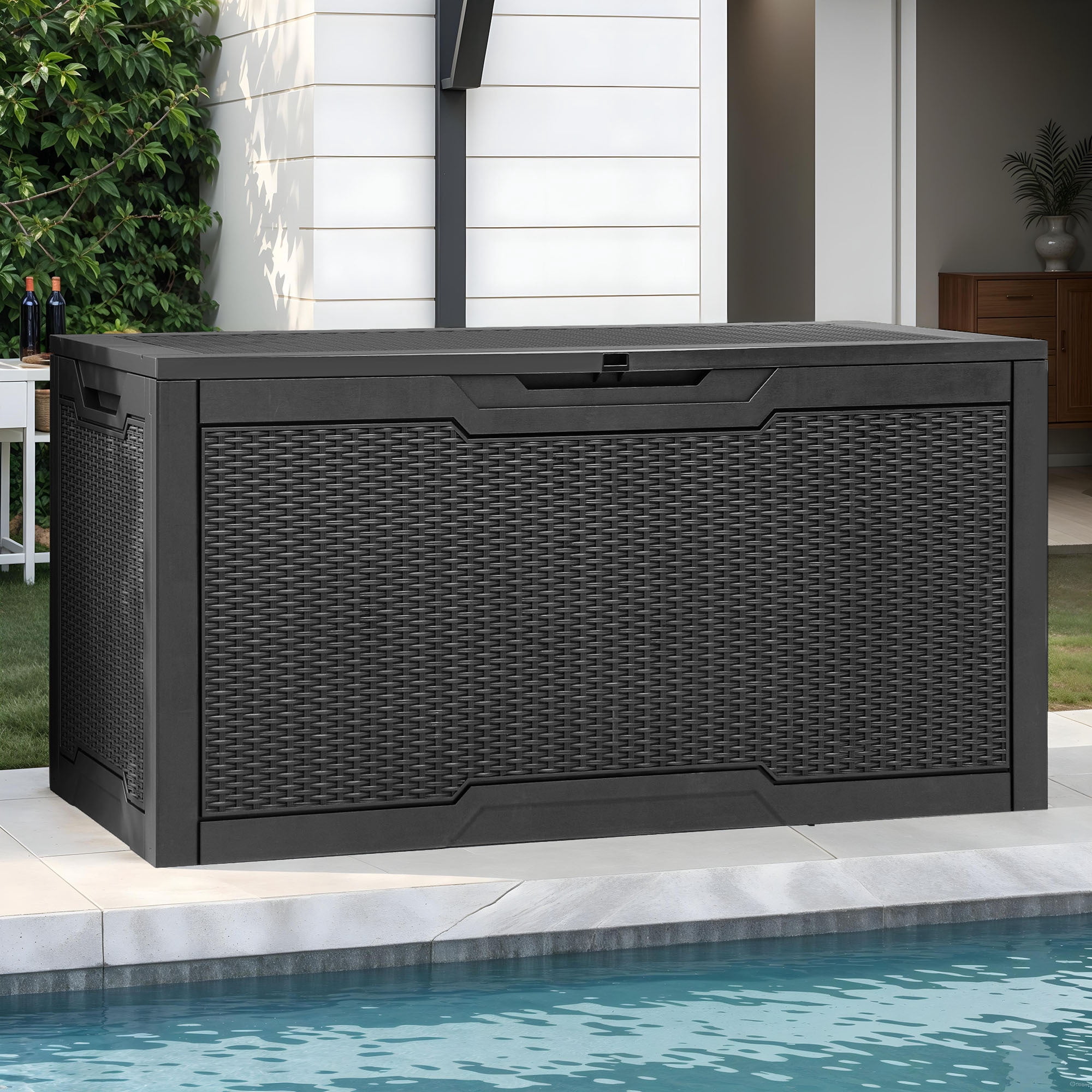 Uforic 100 Gallon Lockable Resin Outdoor Storage Deck Box, Uforic Multipurpose Storage Chest for Patio Accessories Garden Tools Daily Essentials, Weather Resistant, Black
