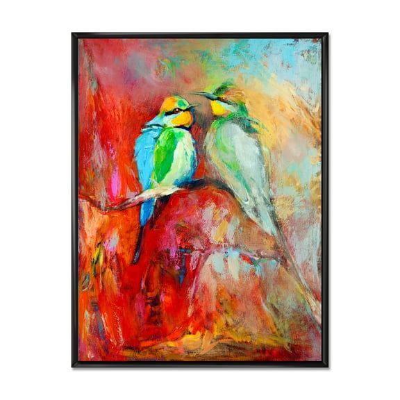 Designart 'Blue Tailed Bee Eaters Sitting On A Branch' Nautical & Coastal Framed Canvas Wall Art Print